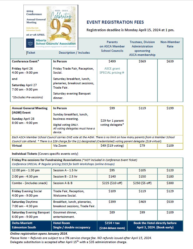 Registration Fees Alberta School Councils' Association